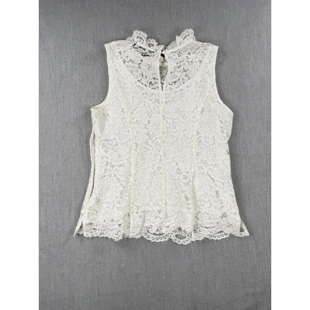 White House Black Market Lace Sleeveless Top Ecru Floral Mock Neck Size 14 - Picture 9 of 9
